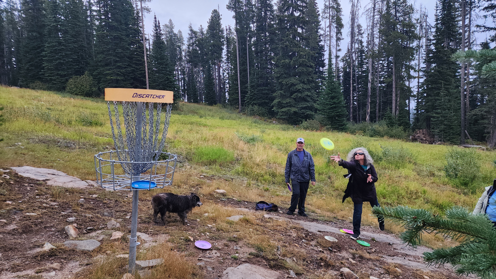 Mountain landscape with a disc golf basket silhouette